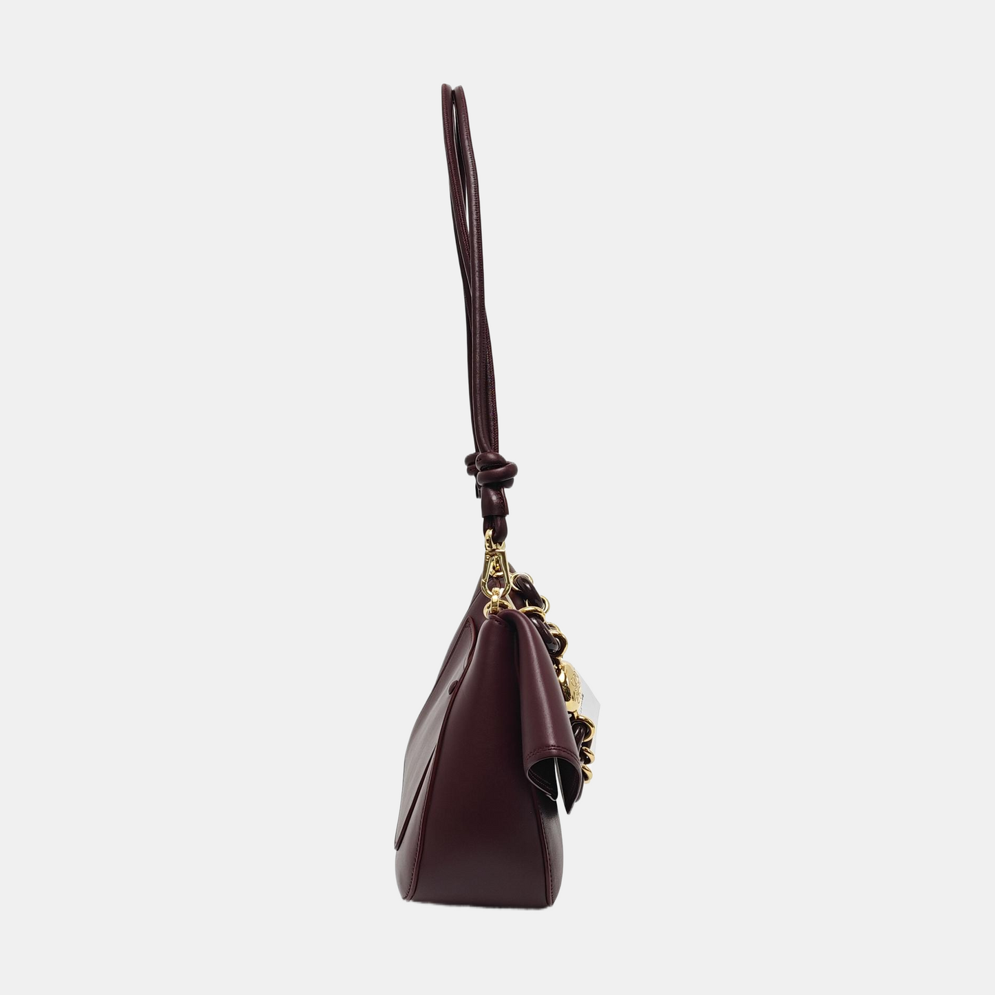 LOEWE Ola Medium Size Burgundy Calf Leather Single Shoulder Bag Golden Hardware Detachable Strap-(SKU)-967585188