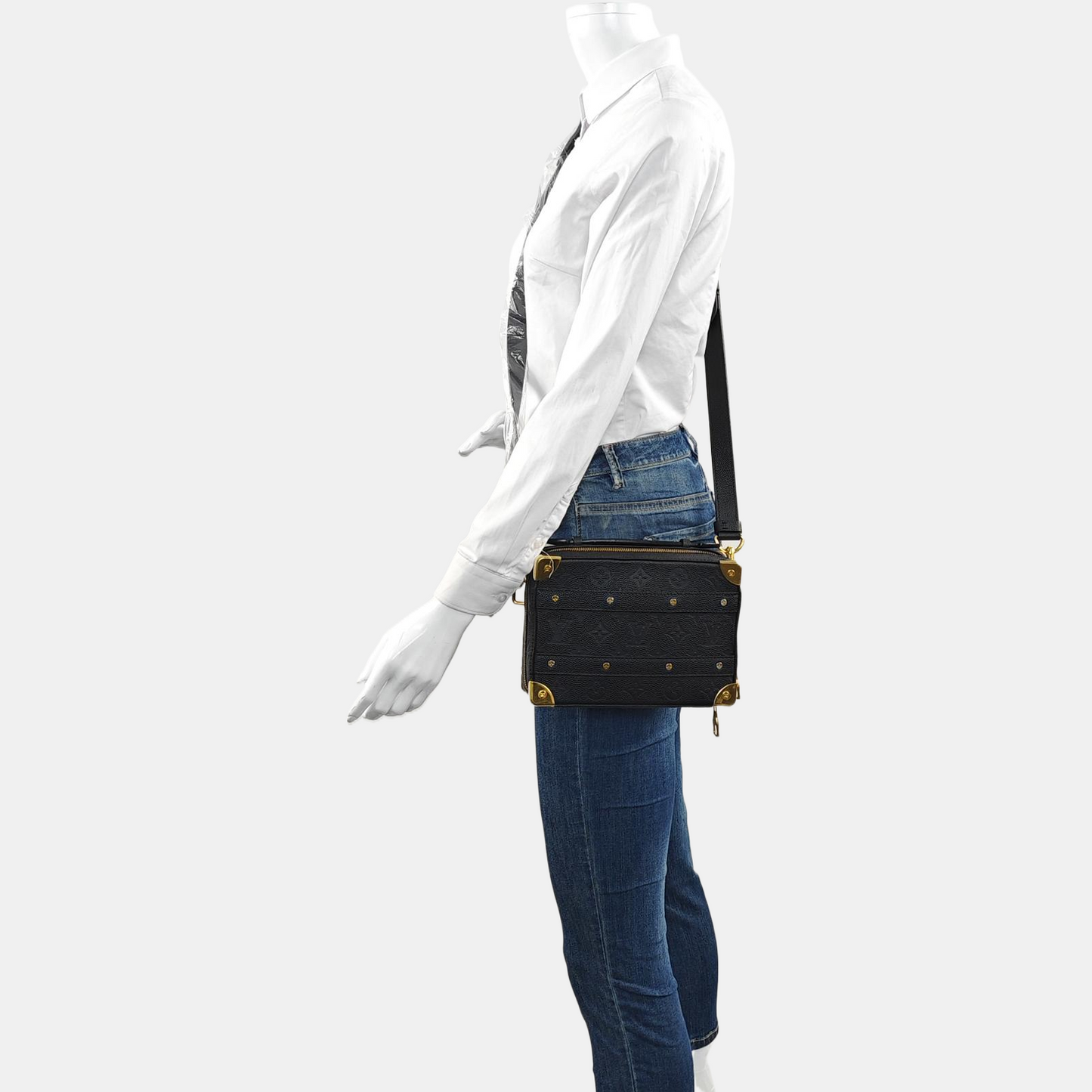 LOUIS VUITTON TRUNK Black Cowhide Messenger Bag Crossbody Bag Handbag Shoulder Bag Golden Hardware Removable Shoulder Strap-(SKU)-967326841