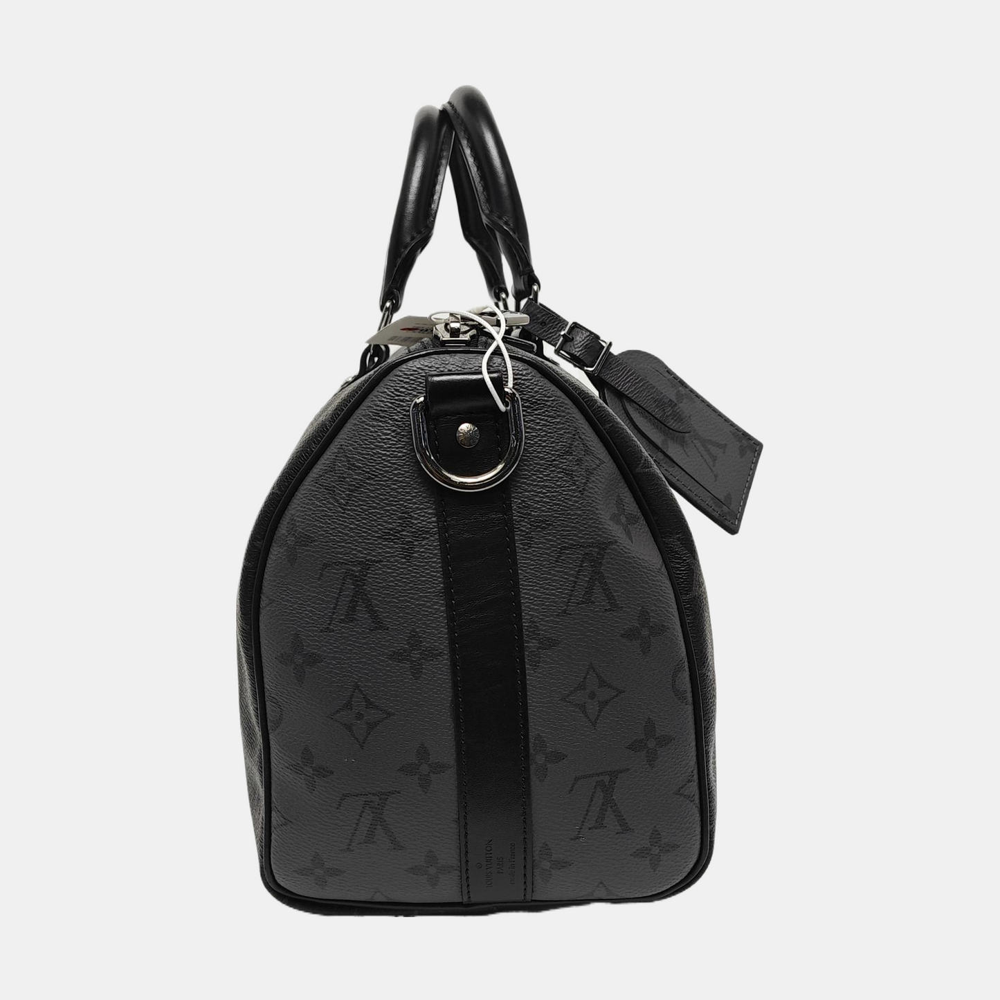 LOUIS VUITTON KEEPALL 35 Black Coated Canvas Monogram Single Shoulder Bag Handbag Crossbody Bag with Detachable Strap and Silver Hardware-(SKU)-967330082