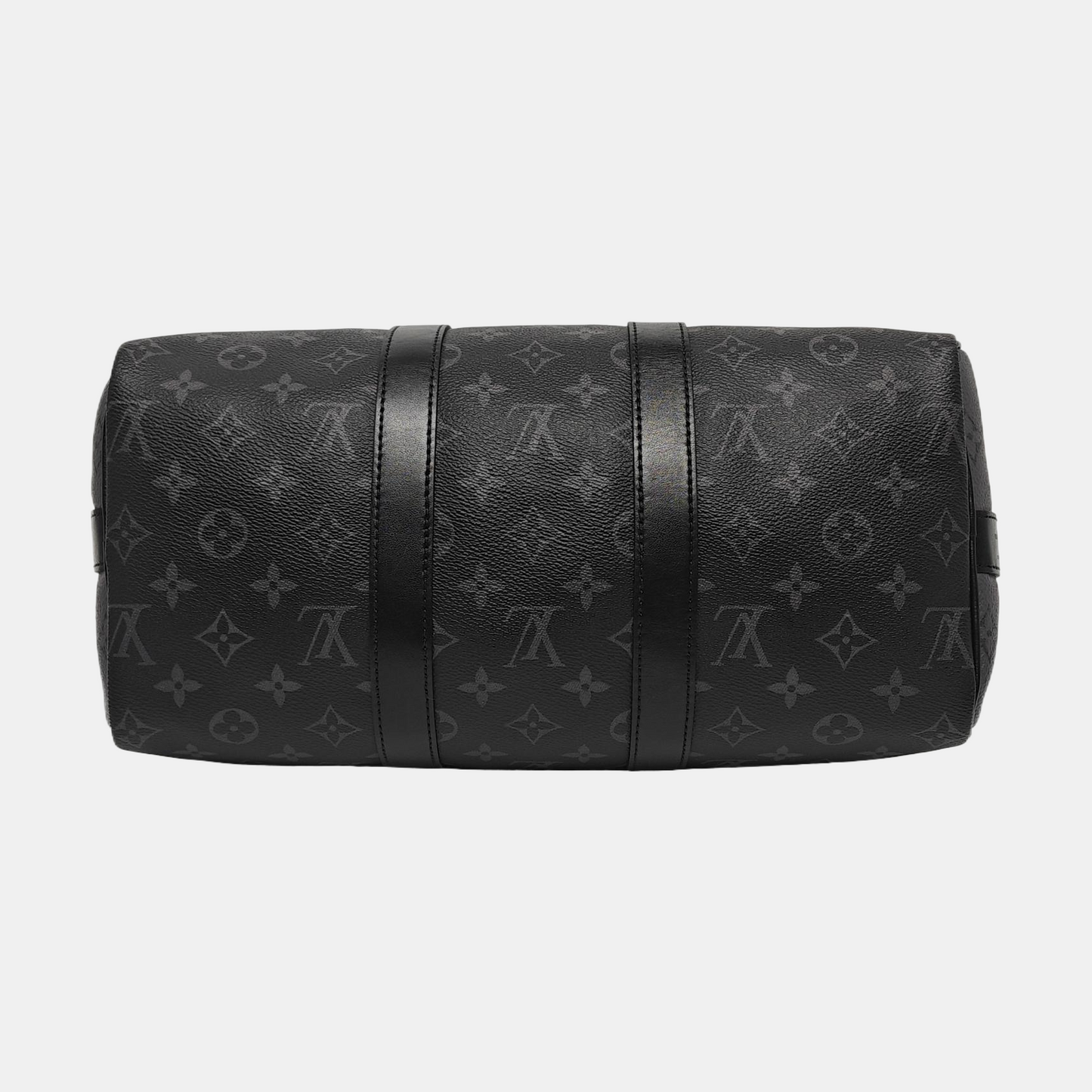 LOUIS VUITTON KEEPALL 35 Black Coated Canvas Monogram Single Shoulder Bag Handbag Crossbody Bag with Detachable Strap and Silver Hardware-(SKU)-967330082