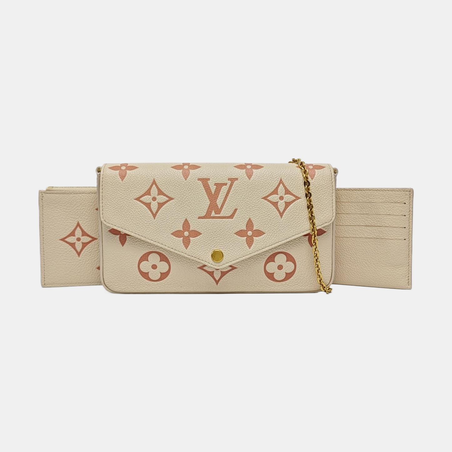 LOUIS VUITTON FÉLICIE Small White Leather Monogram Damier Ebene Crossbody Tote Shoulder Bag Golden Hardware Removable Shoulder Strap with Detachable Pocket-(SKU)-967515976