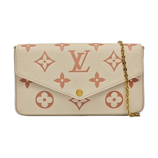 LOUIS VUITTON FÉLICIE Small White Leather Monogram Damier Ebene Crossbody Tote Shoulder Bag Golden Hardware Removable Shoulder Strap with Detachable Pocket-(SKU)-967515976