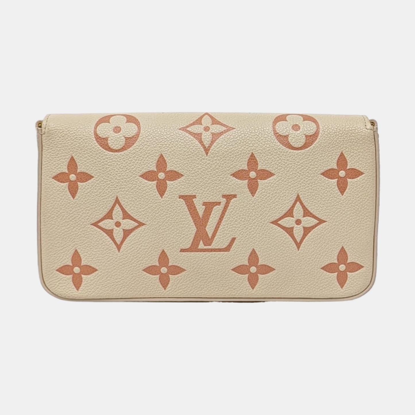 LOUIS VUITTON FÉLICIE Small White Leather Monogram Damier Ebene Crossbody Tote Shoulder Bag Golden Hardware Removable Shoulder Strap with Detachable Pocket-(SKU)-967515976