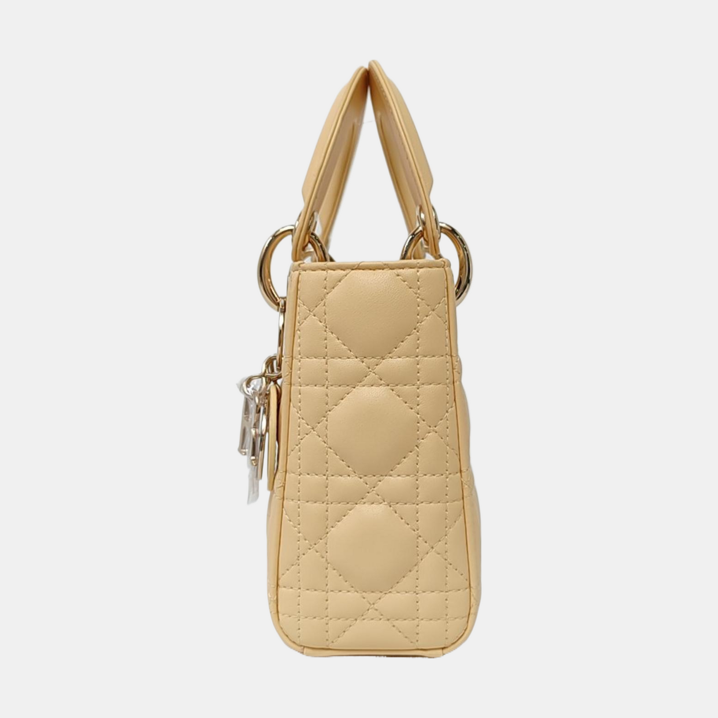 DIOR Lady Dior Mini Light Yellow Lamb Skin Quilted Three Compartments Shoulder Bag Tote Crossbody Bag with Detachable Strap-(SKU)-967633936