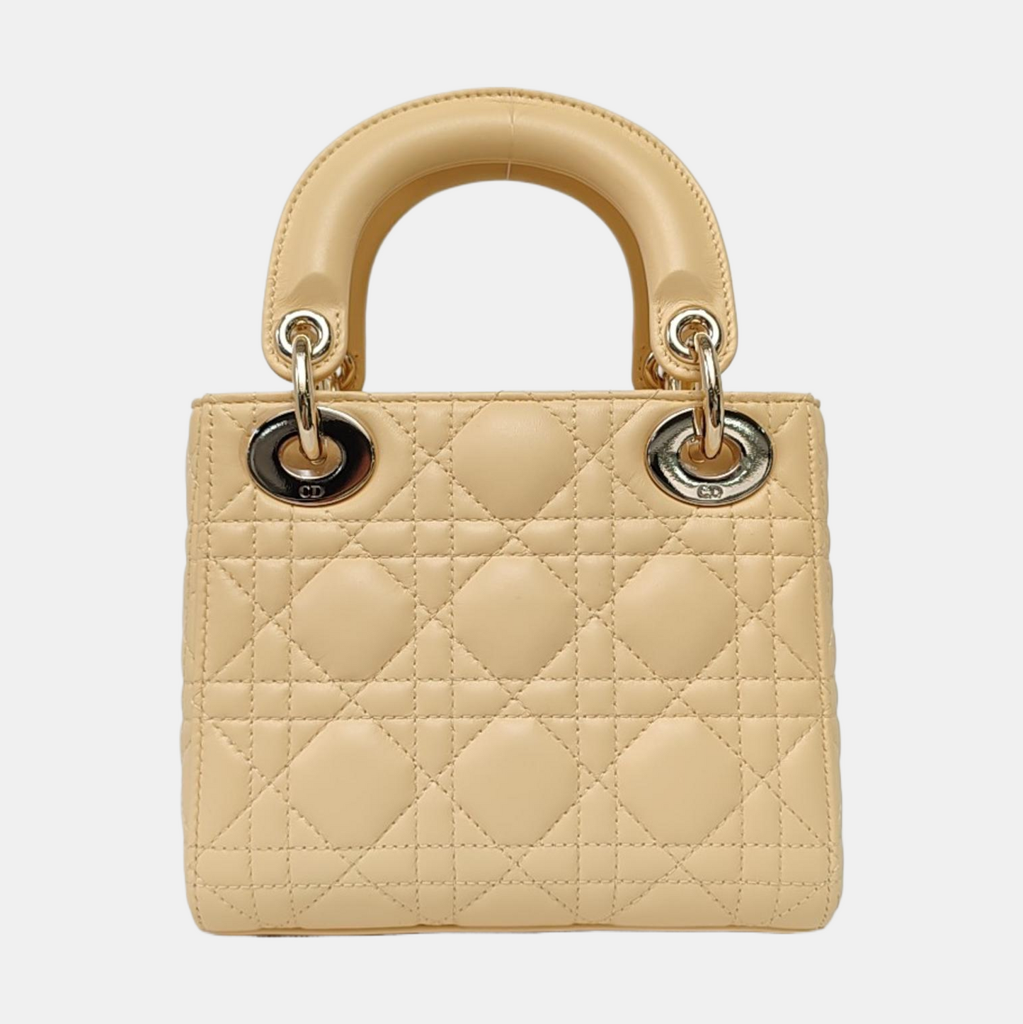 DIOR Lady Dior Mini Light Yellow Lamb Skin Quilted Three Compartments Shoulder Bag Tote Crossbody Bag with Detachable Strap-(SKU)-967633936