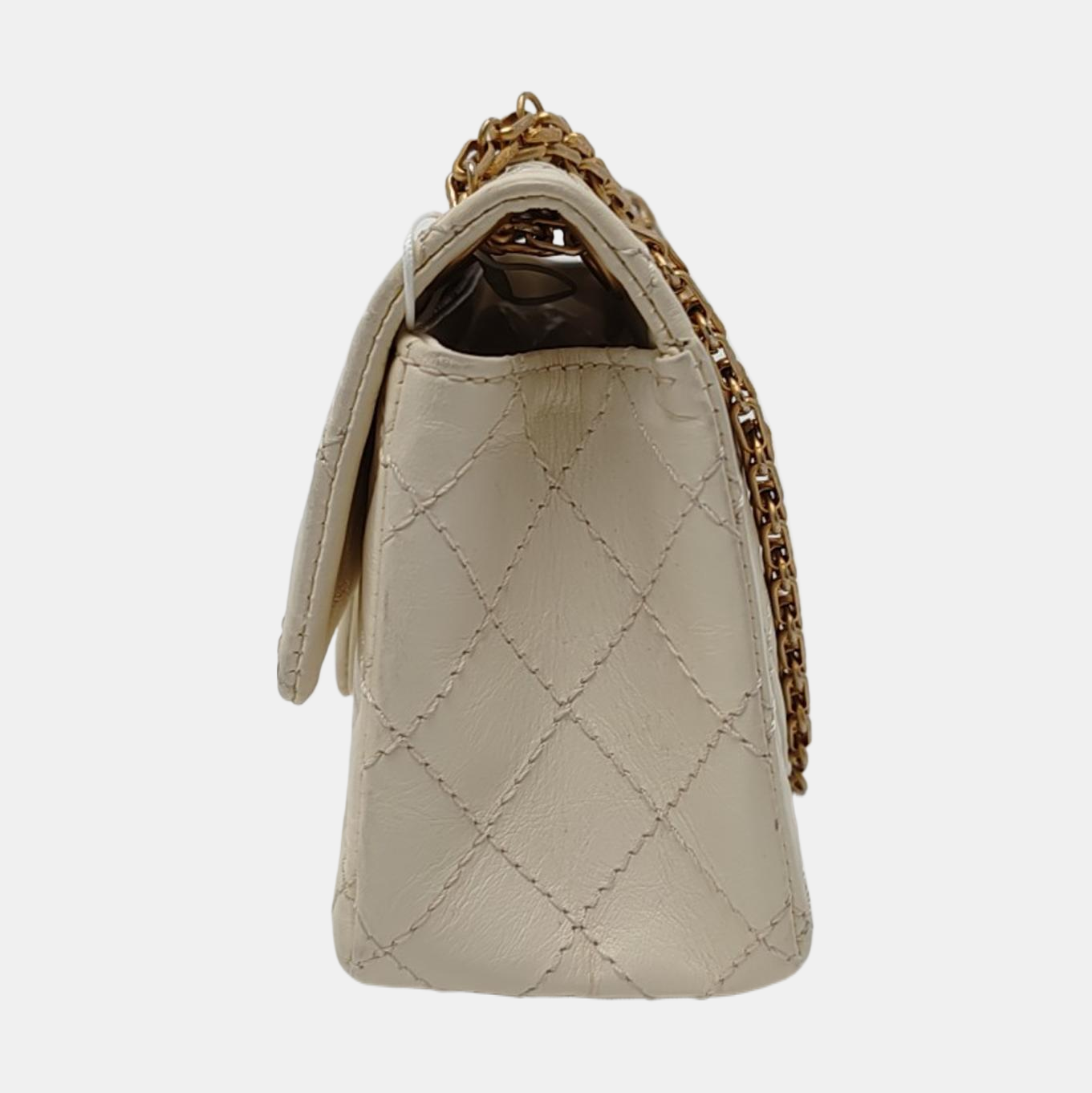 CHANEL 2.55 Mini White Calfskin Quilted Single Shoulder Bag Crossbody with Gold Hardware, 30 Clasp-(SKU)-967684071