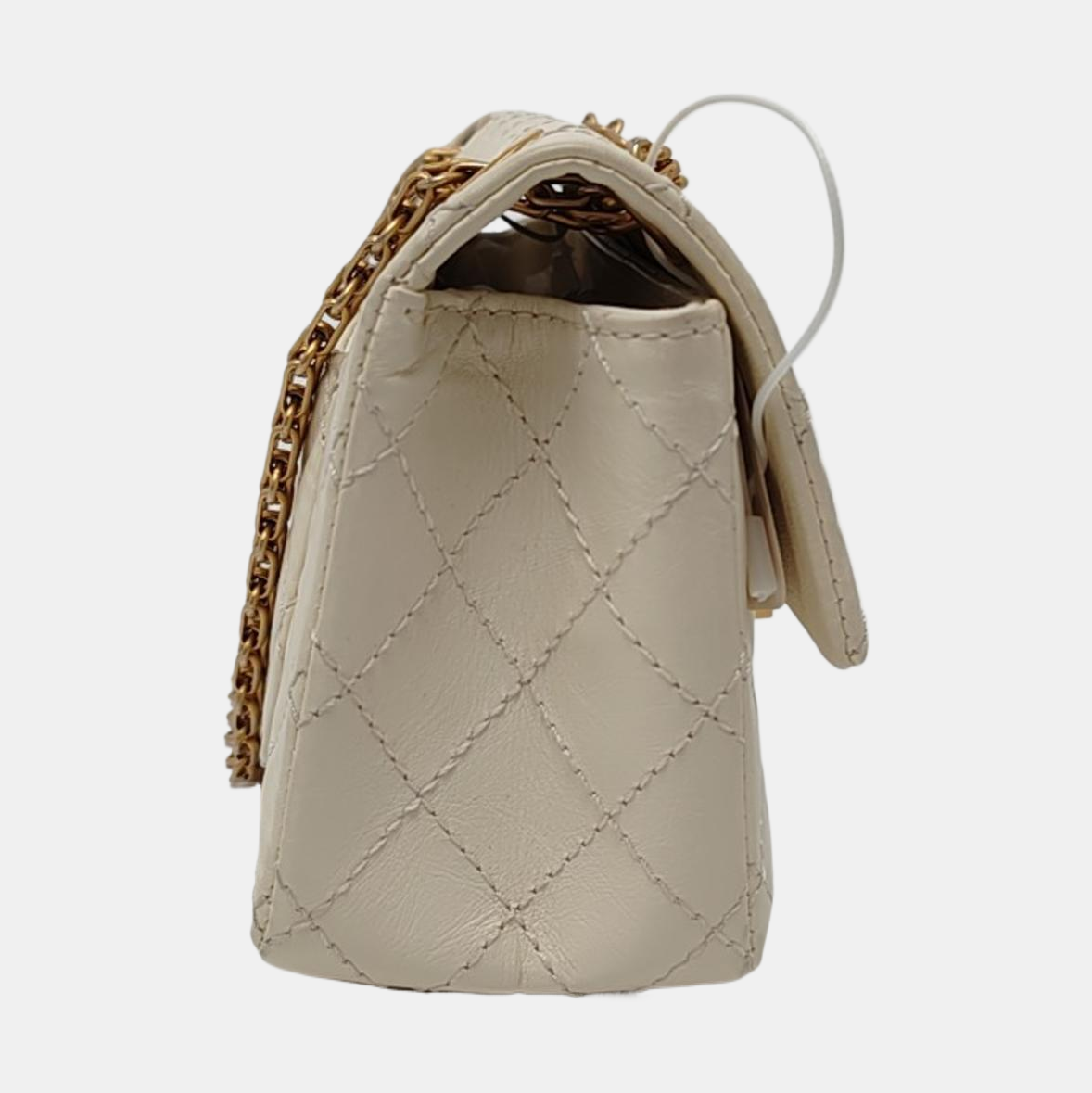 CHANEL 2.55 Mini White Calfskin Quilted Single Shoulder Bag Crossbody with Gold Hardware, 30 Clasp-(SKU)-967684071