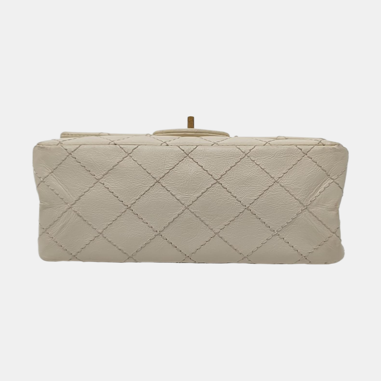 CHANEL 2.55 Mini White Calfskin Quilted Single Shoulder Bag Crossbody with Gold Hardware, 30 Clasp-(SKU)-967684071
