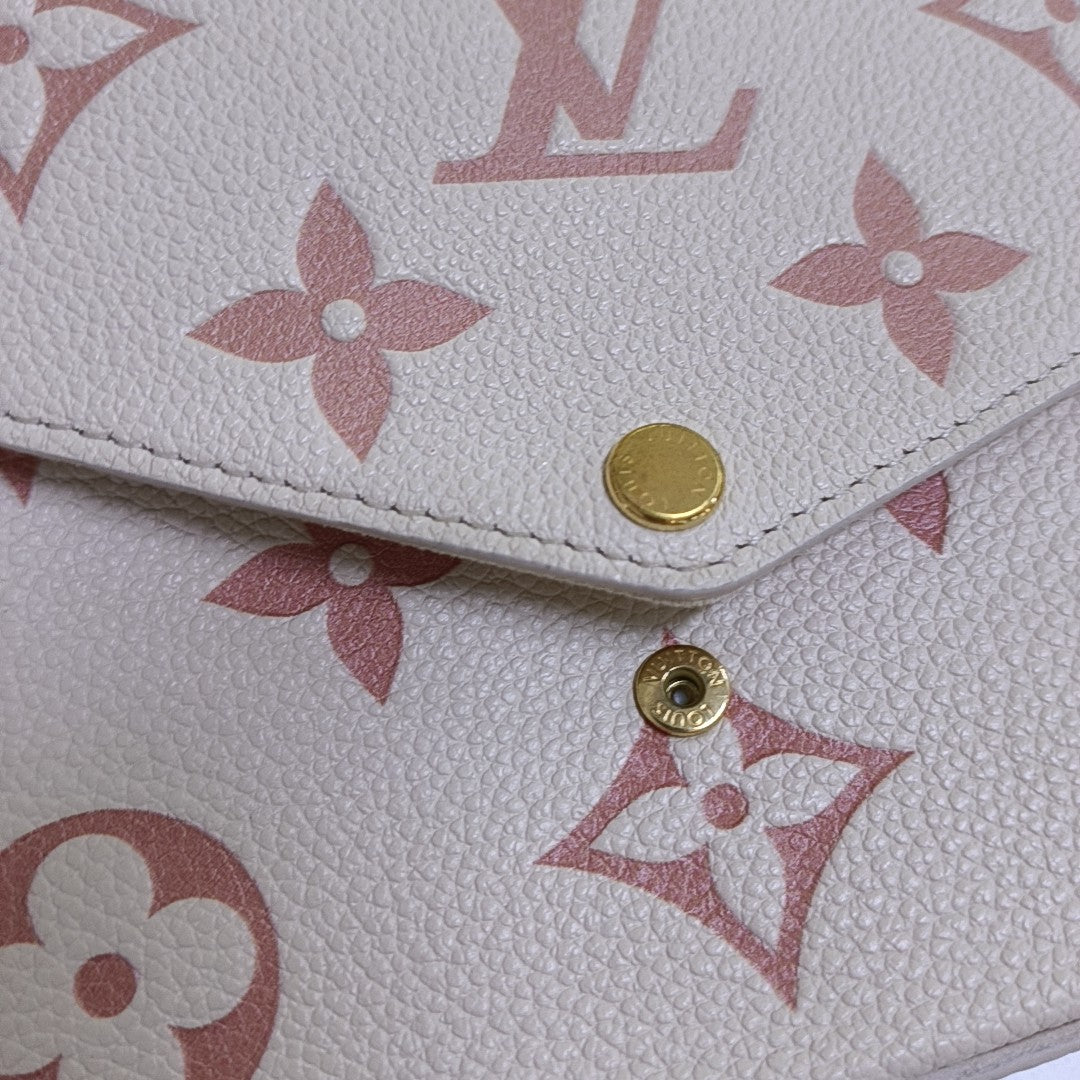 LOUIS VUITTON FÉLICIE Small White Leather Monogram Damier Ebene Crossbody Tote Shoulder Bag Golden Hardware Removable Shoulder Strap with Detachable Pocket-(SKU)-967515976