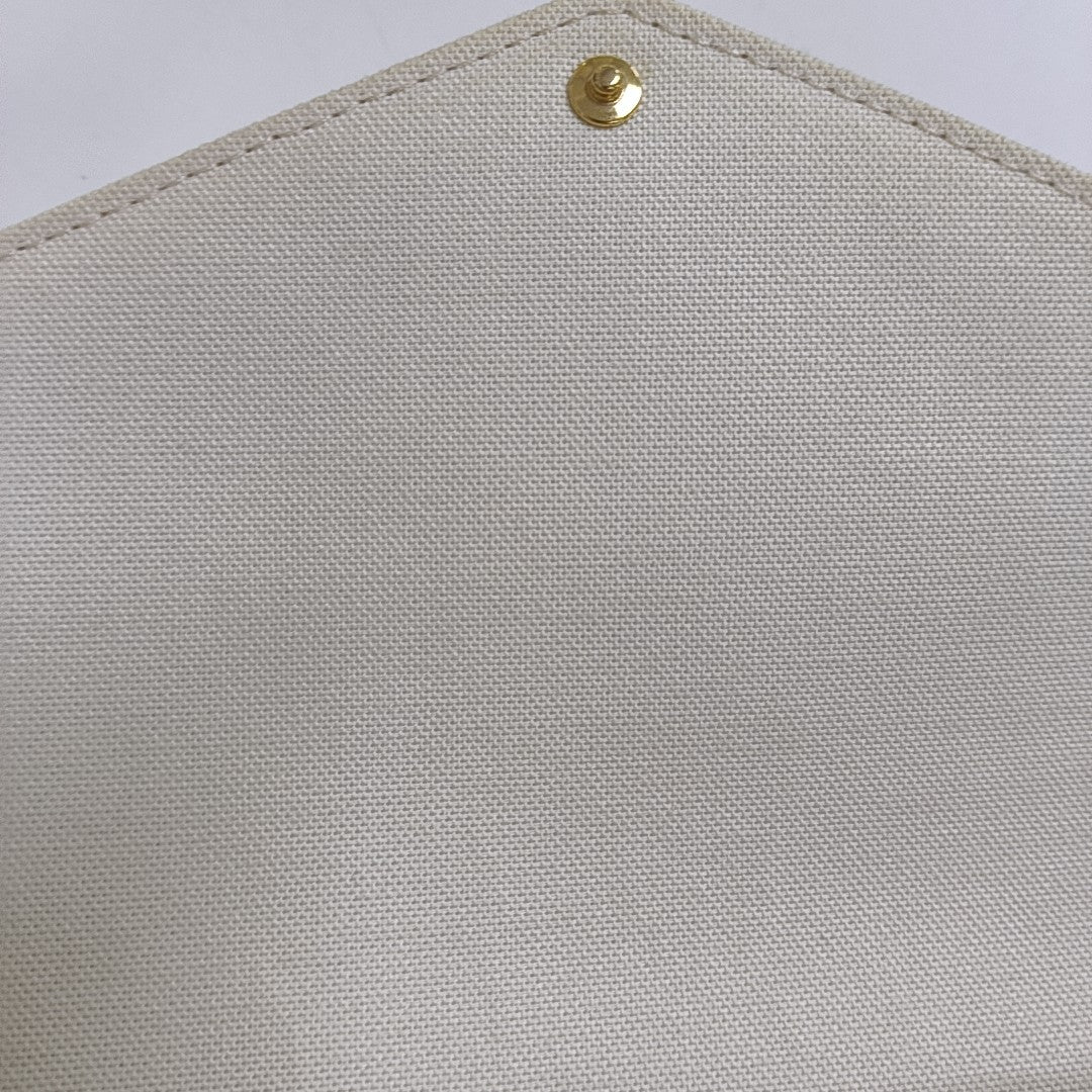 LOUIS VUITTON FÉLICIE Small White Leather Monogram Damier Ebene Crossbody Tote Shoulder Bag Golden Hardware Removable Shoulder Strap with Detachable Pocket-(SKU)-967515976