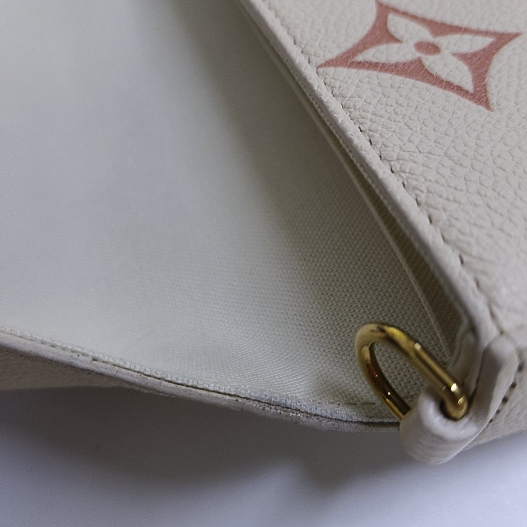 LOUIS VUITTON FÉLICIE Small White Leather Monogram Damier Ebene Crossbody Tote Shoulder Bag Golden Hardware Removable Shoulder Strap with Detachable Pocket-(SKU)-967515976