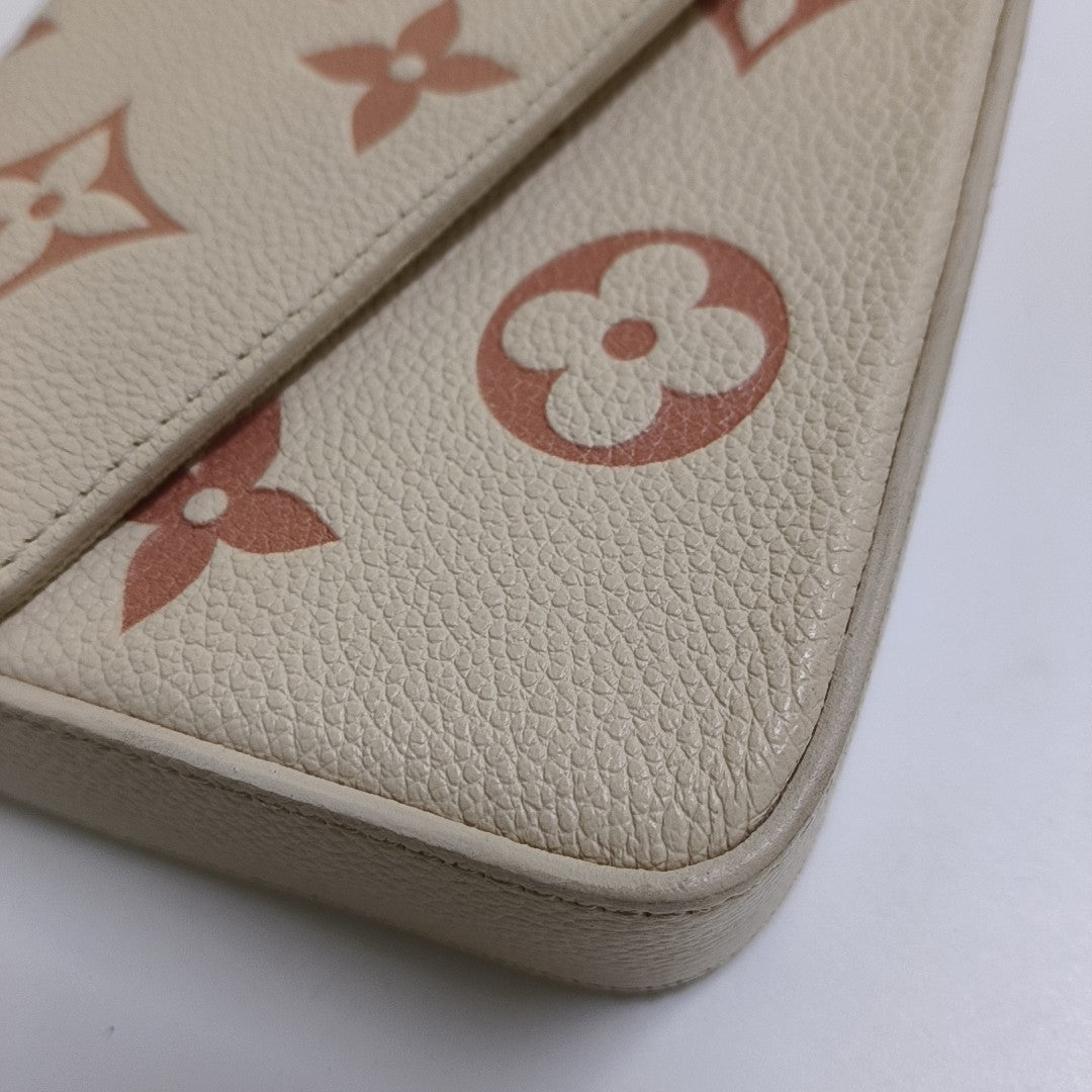 LOUIS VUITTON FÉLICIE Small White Leather Monogram Damier Ebene Crossbody Tote Shoulder Bag Golden Hardware Removable Shoulder Strap with Detachable Pocket-(SKU)-967515976