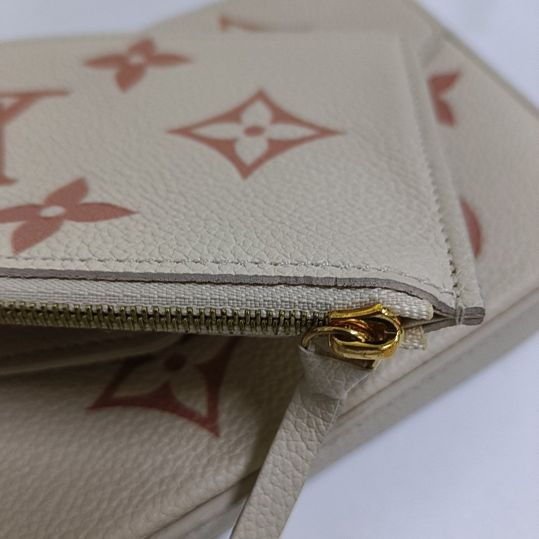 LOUIS VUITTON FÉLICIE Small White Leather Monogram Damier Ebene Crossbody Tote Shoulder Bag Golden Hardware Removable Shoulder Strap with Detachable Pocket-(SKU)-967515976