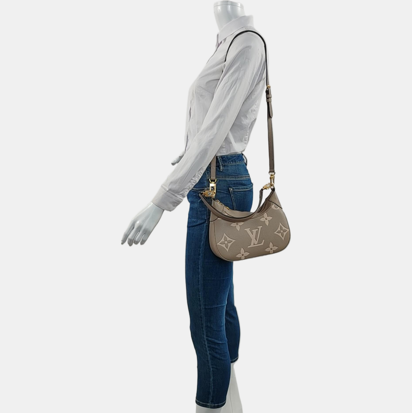 LOUIS VUITTON BAGATELLE Grey Calfskin Embossed Shoulder Bag Tote Bag Crossbody Bag Golden Hardware 2 Removable Straps-(SKU)-967680096