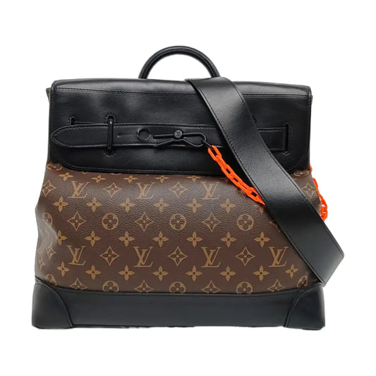 LOUIS VUITTON STEAMER Brown Coated Canvas Monogram Shoulder Bag Tote Bag Crossbody Bag Black Orange Hardware Removable Strap-(SKU)-967590852
