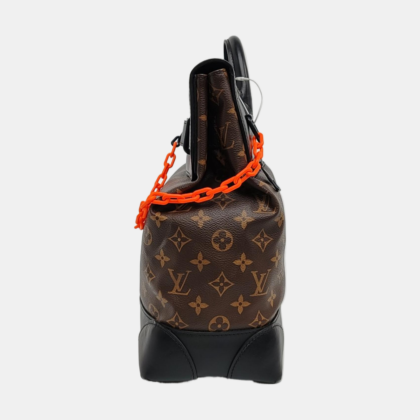 LOUIS VUITTON STEAMER Brown Coated Canvas Monogram Shoulder Bag Tote Bag Crossbody Bag Black Orange Hardware Removable Strap-(SKU)-967590852