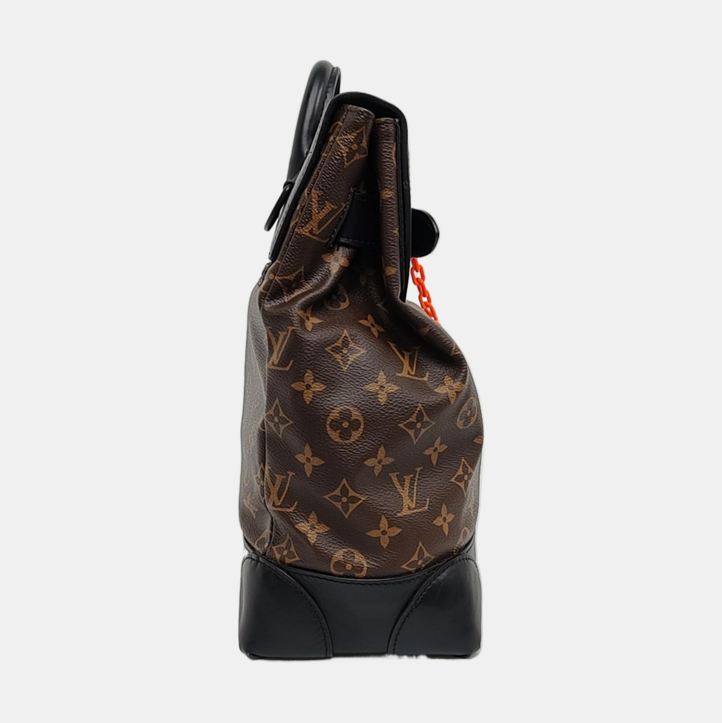 LOUIS VUITTON STEAMER Brown Coated Canvas Monogram Shoulder Bag Tote Bag Crossbody Bag Black Orange Hardware Removable Strap-(SKU)-967590852