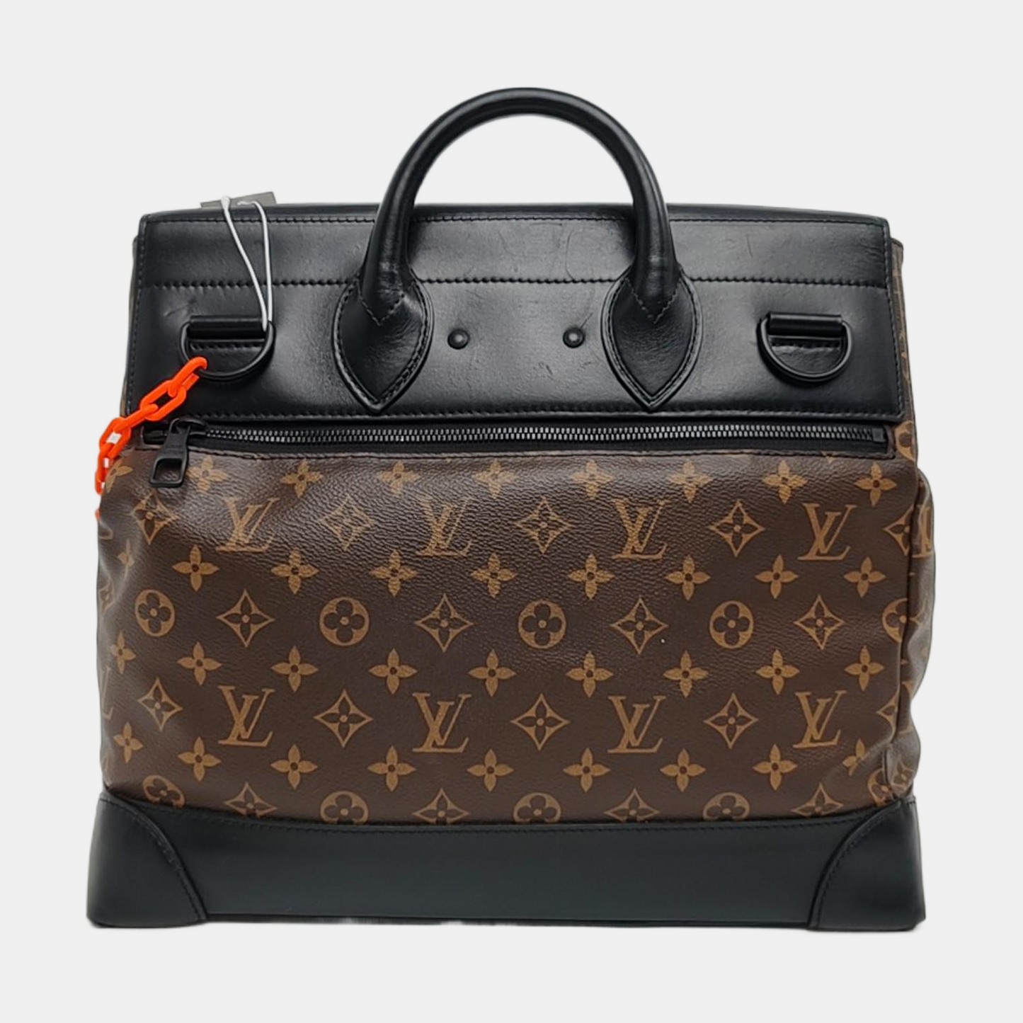 LOUIS VUITTON STEAMER Brown Coated Canvas Monogram Shoulder Bag Tote Bag Crossbody Bag Black Orange Hardware Removable Strap-(SKU)-967590852