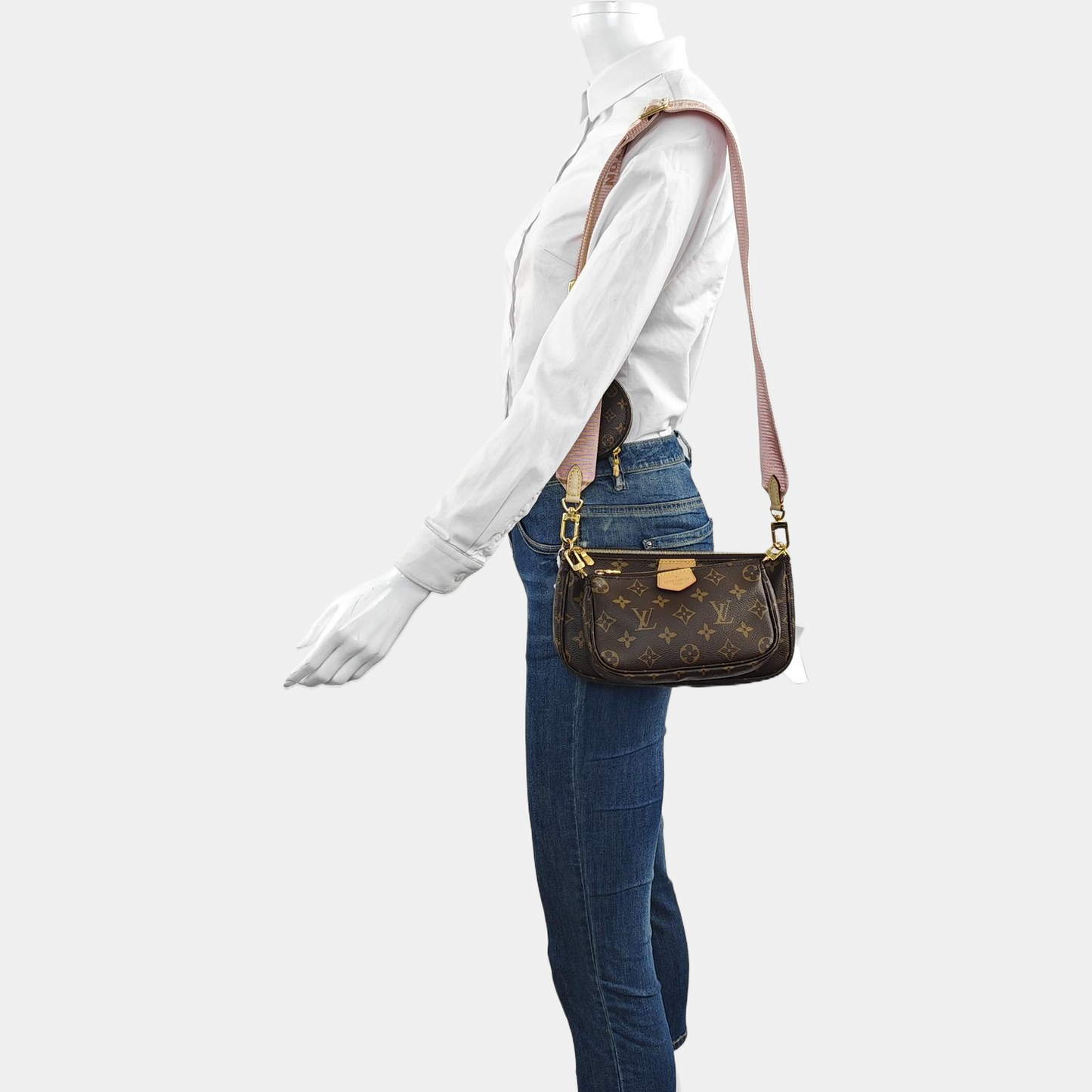 LOUIS VUITTON MULTI Medium Brown Coated Canvas Monogram Five-in-One Single Shoulder Bag Handbag Crossbody Bag with Detachable Strap and Pockets-(SKU)-967515730