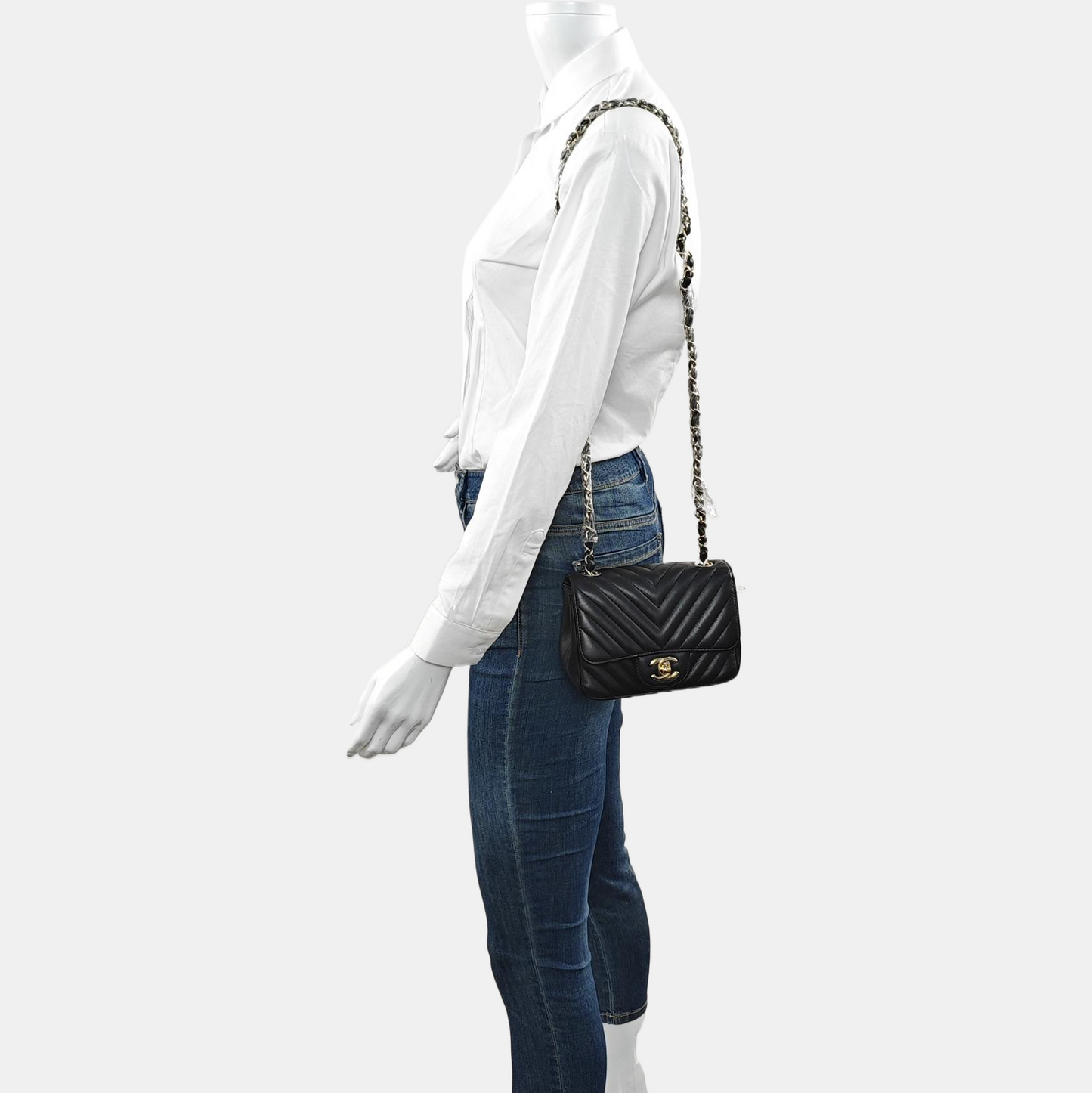 CHANEL CLASSIC FLAP Mini Black Lamb Skin Quilted V Quilted Shoulder Bag Crossbody Bag with Detachable Strap-(SKU)-967501749