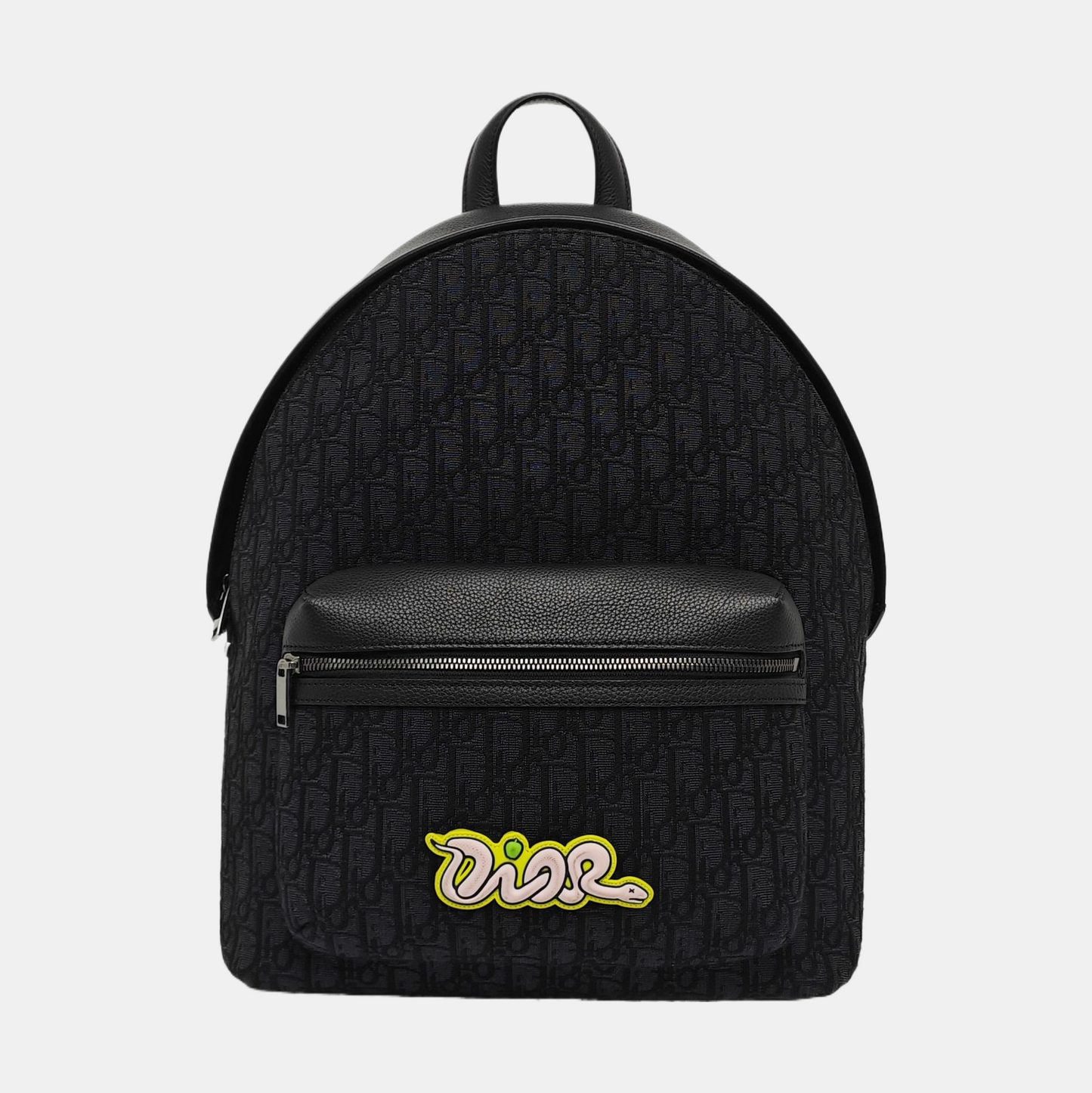 DIOR Rider Black Leather Monogram Embossed Backpack Handbag Palladium Hardware-(SKU)-967361295