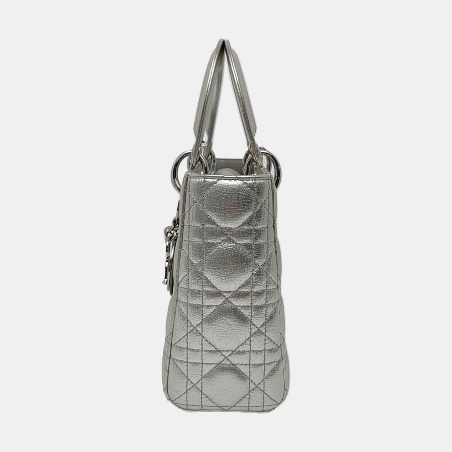 DIOR Lady Dior Small Size Silver Calfskin Quilted Cannage Four Shoulder Bag, Crossbody Bag, Handbag with Detachable Strap-(SKU)-967528877