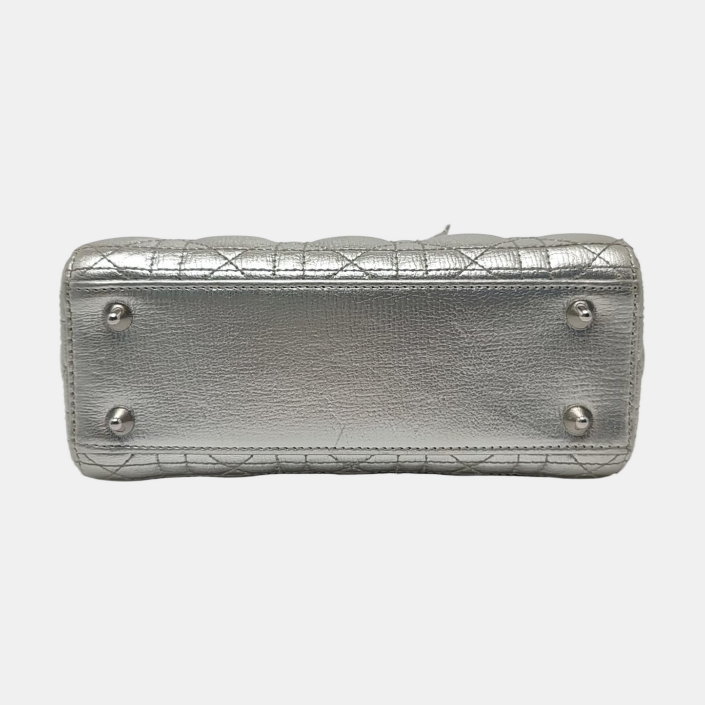 DIOR Lady Dior Small Size Silver Calfskin Quilted Cannage Four Shoulder Bag, Crossbody Bag, Handbag with Detachable Strap-(SKU)-967528877