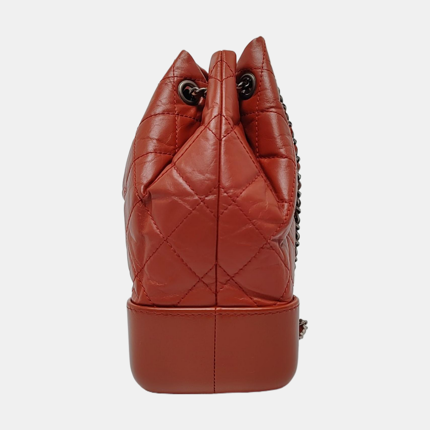 CHANEL GABRIELLE Small Brick Red Leather Quilted Chain Backpack with Detachable Strap, Gold Silver Rhodium Hardware, 26 Flaps-(SKU)-967622926
