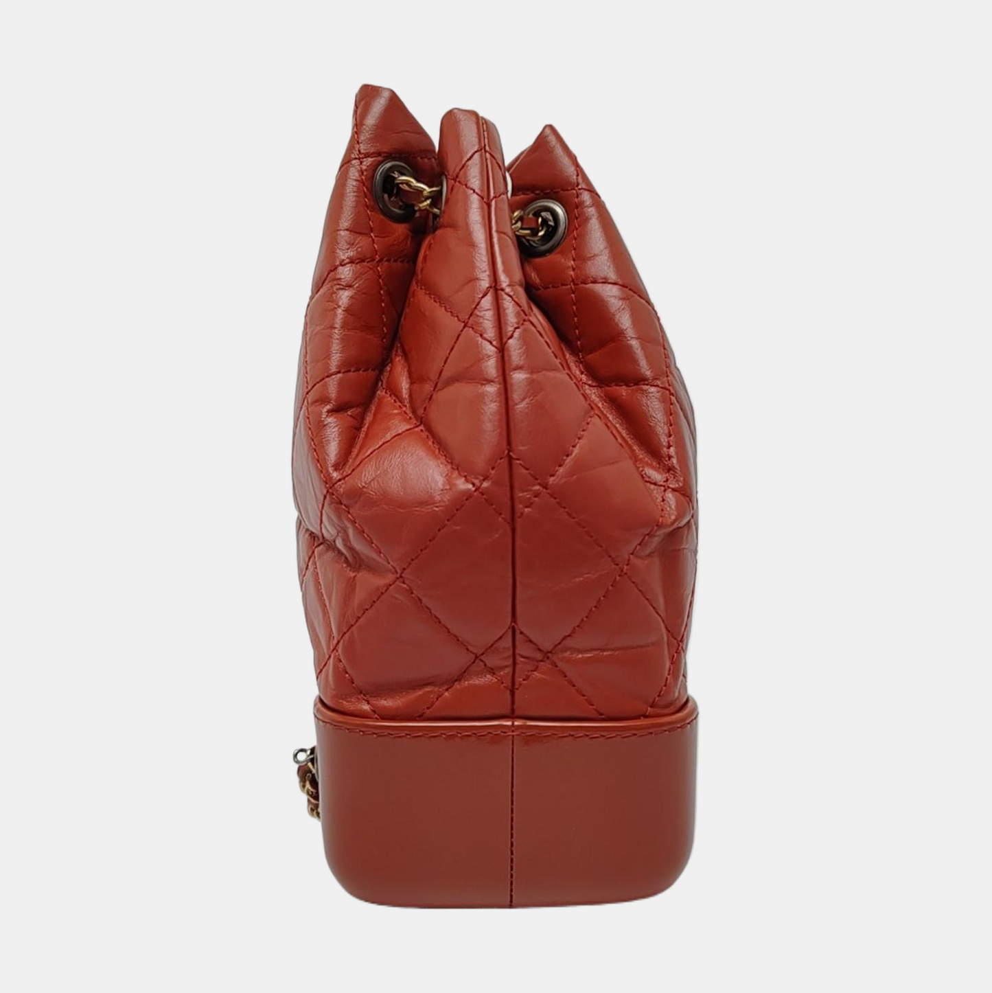 CHANEL GABRIELLE Small Brick Red Leather Quilted Chain Backpack with Detachable Strap, Gold Silver Rhodium Hardware, 26 Flaps-(SKU)-967622926