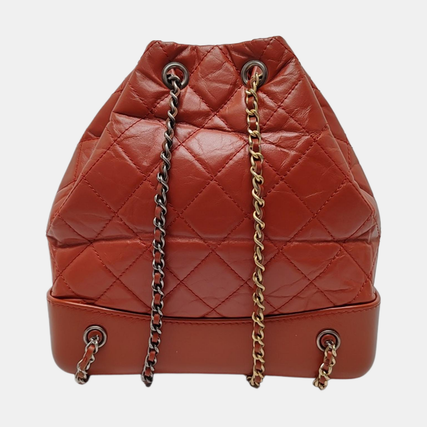 CHANEL GABRIELLE Small Brick Red Leather Quilted Chain Backpack with Detachable Strap, Gold Silver Rhodium Hardware, 26 Flaps-(SKU)-967622926