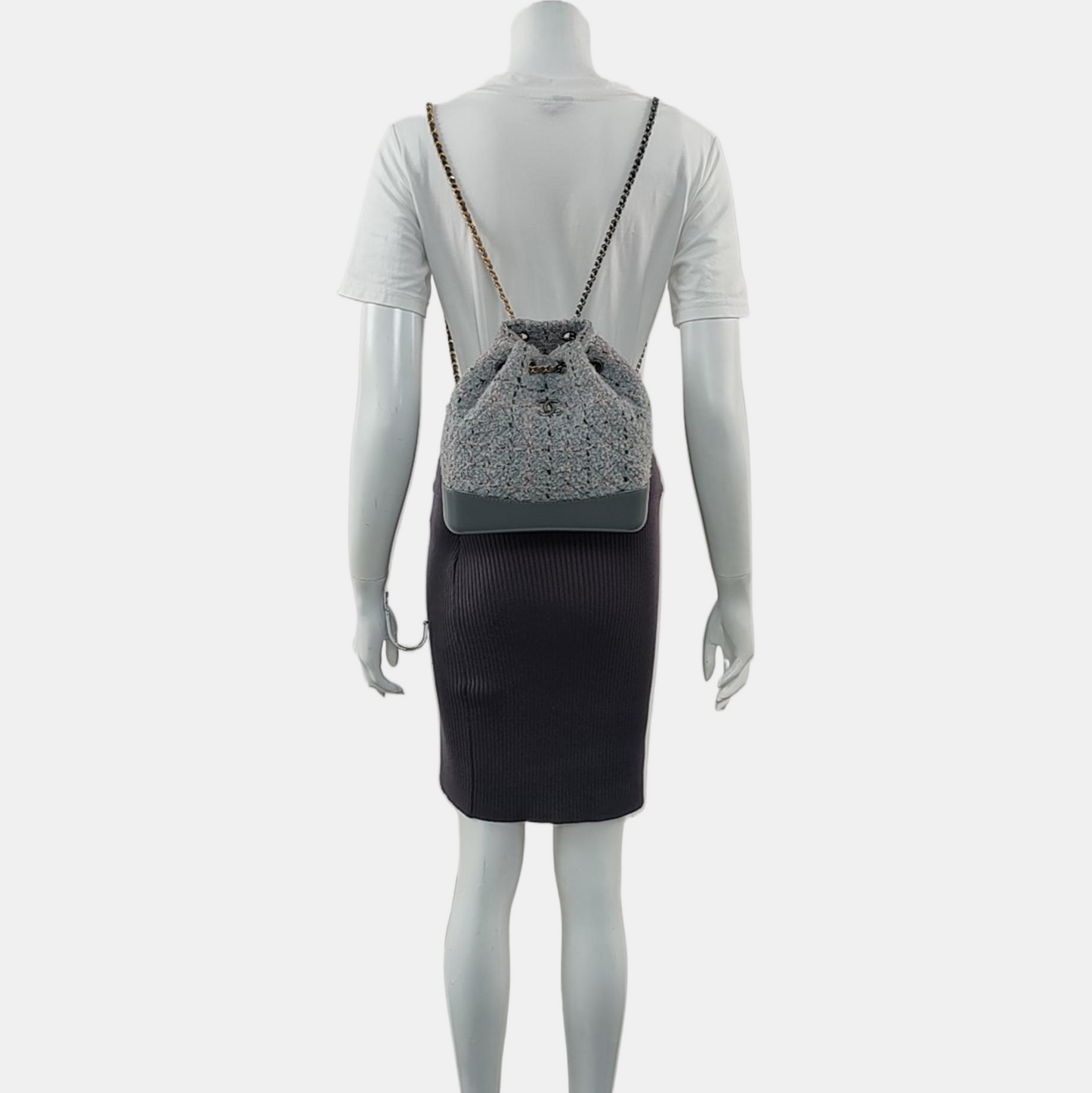 CHANEL GABRIELLE Small Light Grey Tweed Grained Quilted Bag Tote Bag Crossbody Shoulder Bag with Gold Silver Ruthenium Hardware and 23 Opening-(SKU)-967375021