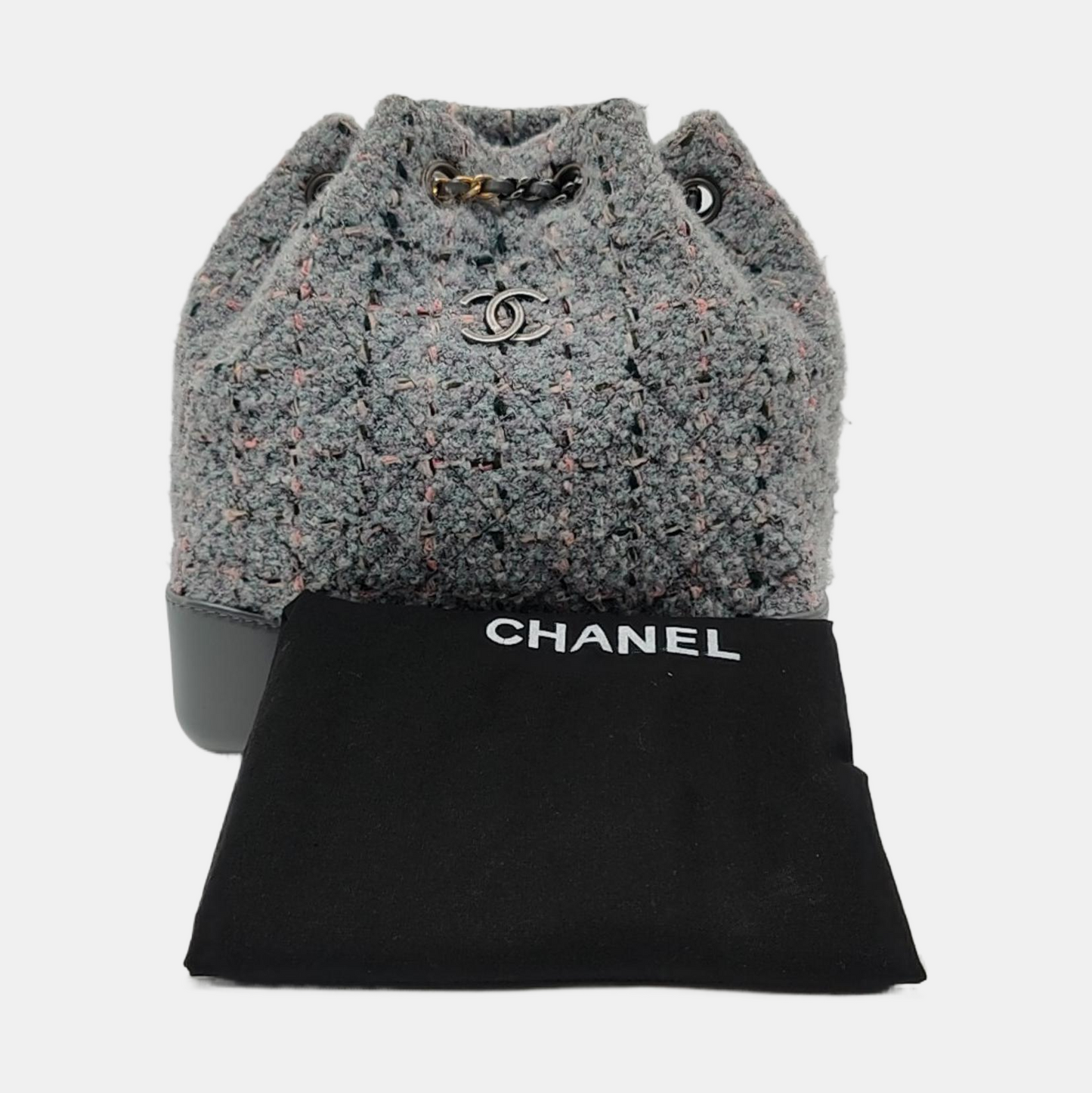 CHANEL GABRIELLE Small Light Grey Tweed Grained Quilted Bag Tote Bag Crossbody Shoulder Bag with Gold Silver Ruthenium Hardware and 23 Opening-(SKU)-967375021