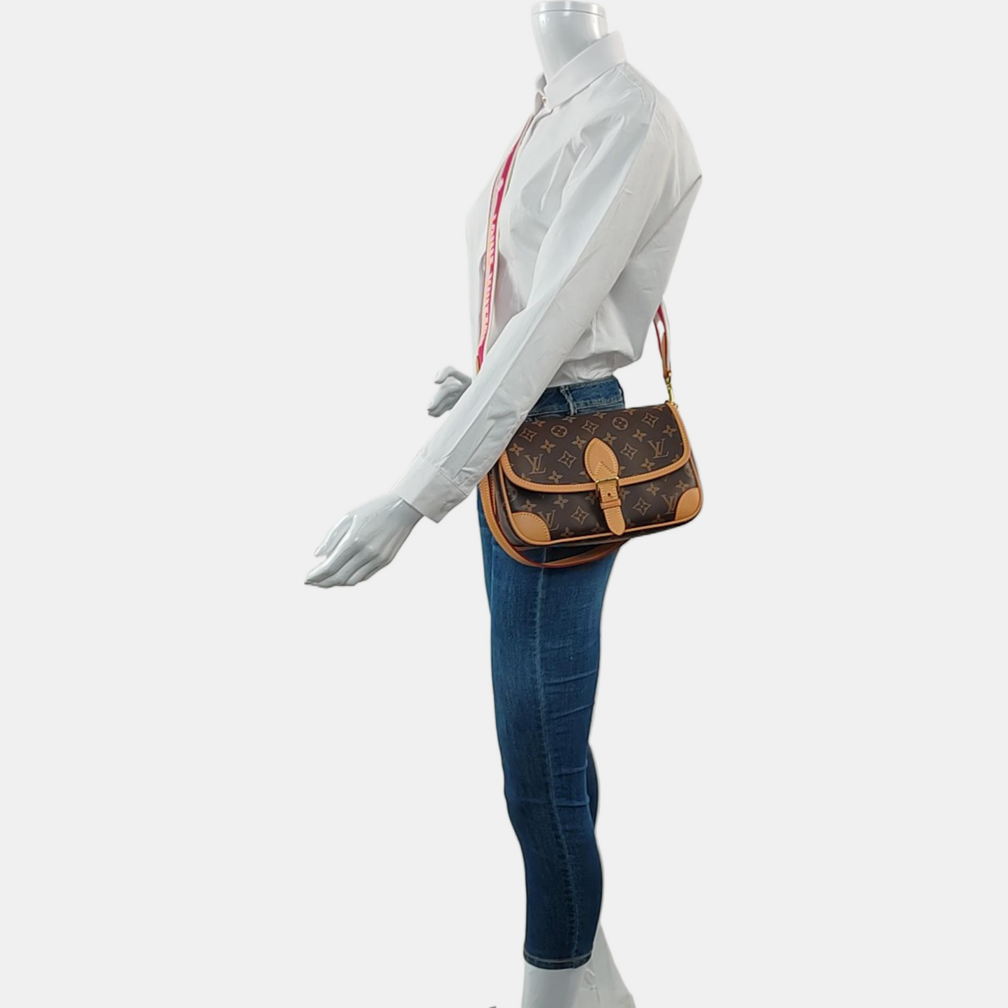 LOUIS VUITTON DIANE Brown Coated Canvas Monogram Crossbody Bag Shoulder Bag with Detachable Straps Golden Hardware-(SKU)-967536707