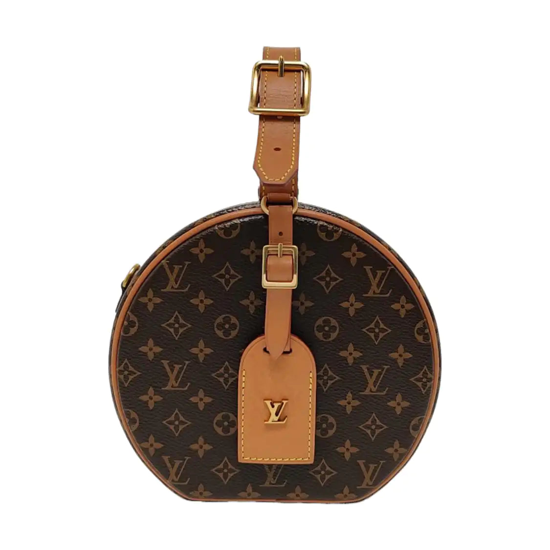 LOUIS VUITTON BOITE CHAPEAU Small Brown Coated Canvas Monogram Pattern Round Pie Bag Single Shoulder Bag Tote Bag Crossbody Bag Golden Hardware Removable Strap-(SKU)-967608224