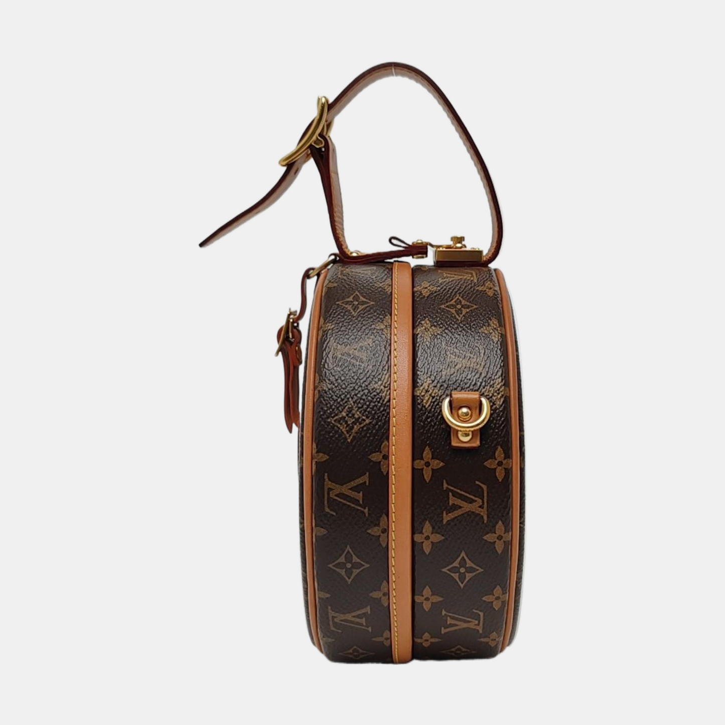 LOUIS VUITTON BOITE CHAPEAU Small Brown Coated Canvas Monogram Pattern Round Pie Bag Single Shoulder Bag Tote Bag Crossbody Bag Golden Hardware Removable Strap-(SKU)-967608224