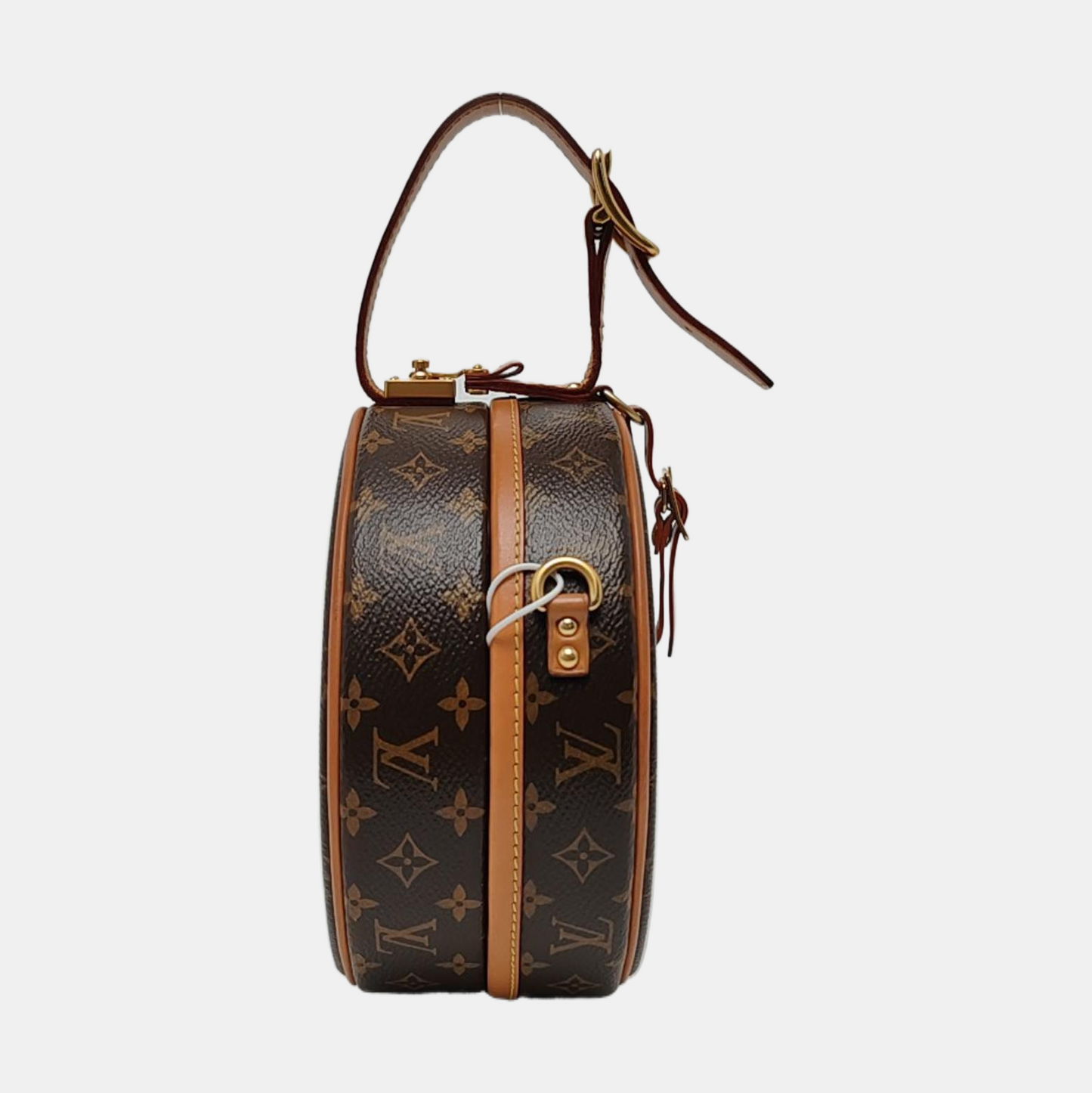 LOUIS VUITTON BOITE CHAPEAU Small Brown Coated Canvas Monogram Pattern Round Pie Bag Single Shoulder Bag Tote Bag Crossbody Bag Golden Hardware Removable Strap-(SKU)-967608224