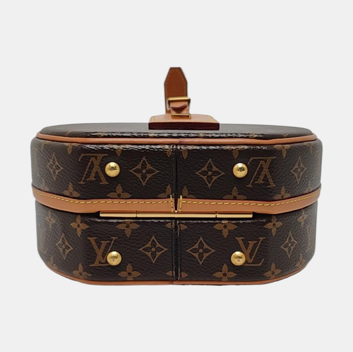LOUIS VUITTON BOITE CHAPEAU Small Brown Coated Canvas Monogram Pattern Round Pie Bag Single Shoulder Bag Tote Bag Crossbody Bag Golden Hardware Removable Strap-(SKU)-967608224