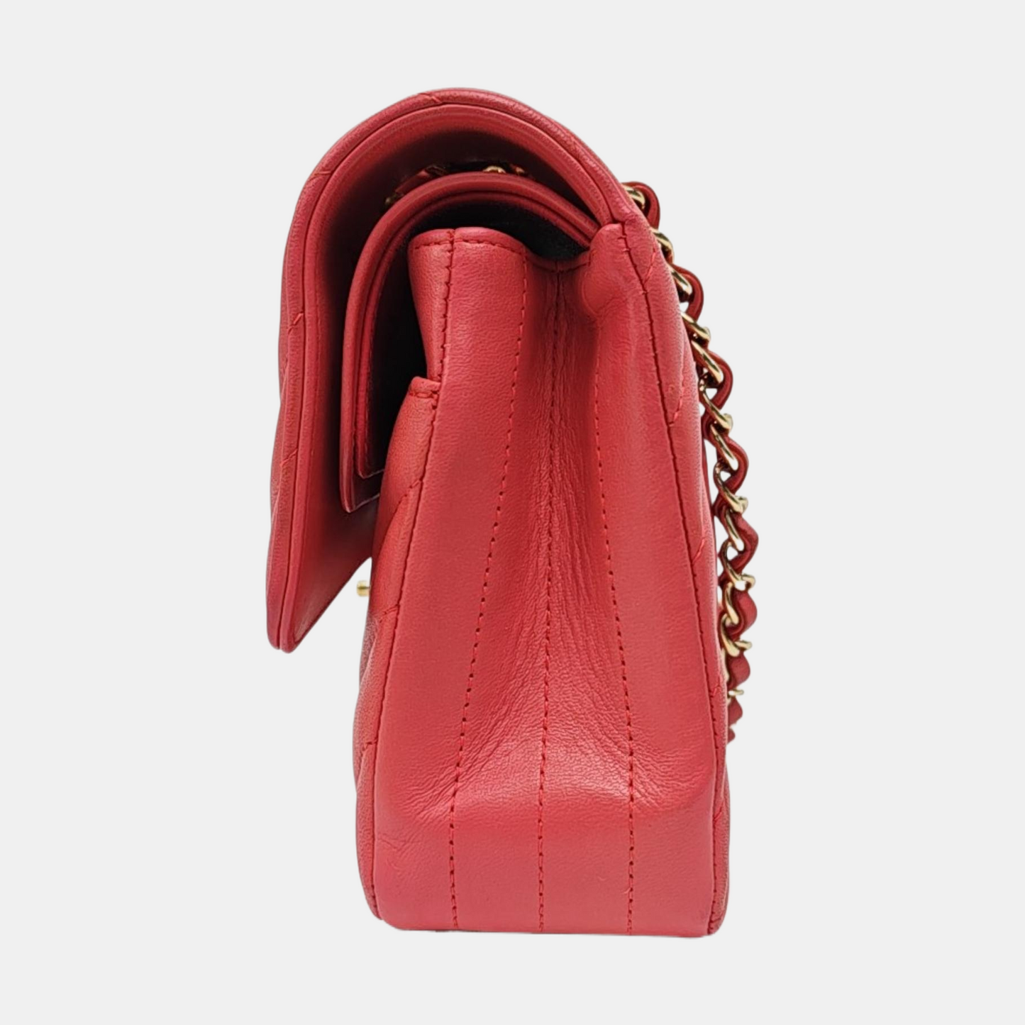 CHANEL CLASSIC FLAP Medium-sized Pink Lamb Skin Quilted V Pattern Crossbody Bag Shoulder Bag 24 Clasp Golden Hardware-(SKU)-967790368