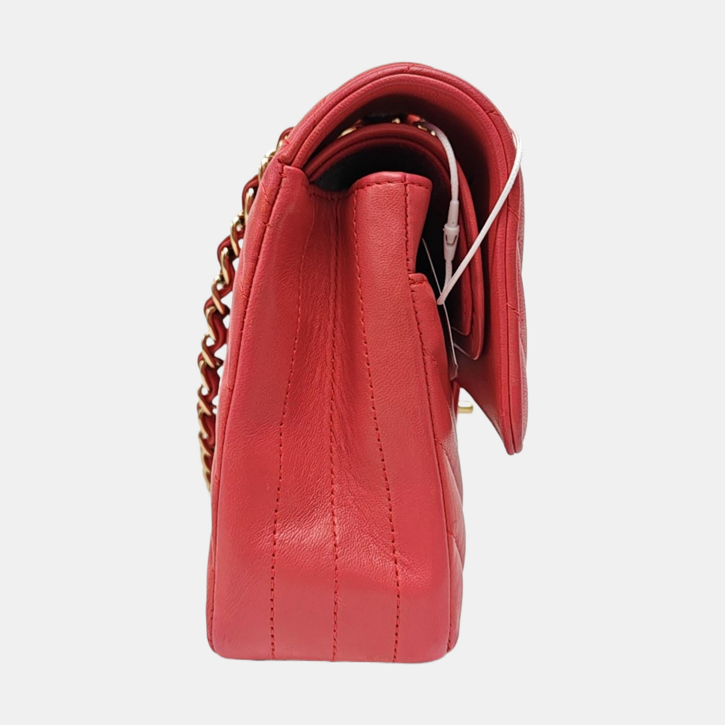 CHANEL CLASSIC FLAP Medium-sized Pink Lamb Skin Quilted V Pattern Crossbody Bag Shoulder Bag 24 Clasp Golden Hardware-(SKU)-967790368