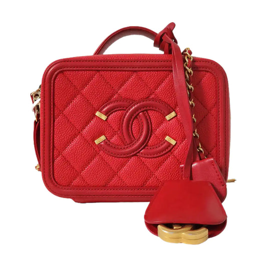CHANEL FILIGREE Small Red Calfskin Quilted Shoulder Bag Crossbody Bag with Gold Hardware-(SKU)-967530368