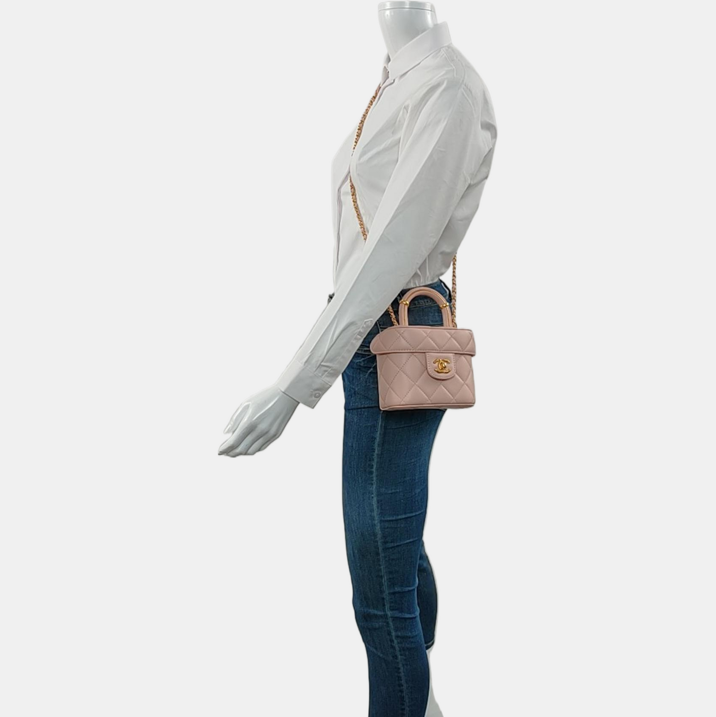 CHANEL 23S Small Size Light Pink Lamb Leather Quilted Shoulder Bag Crossbody Bag Handbag Gold Hardware-(SKU)-967618113