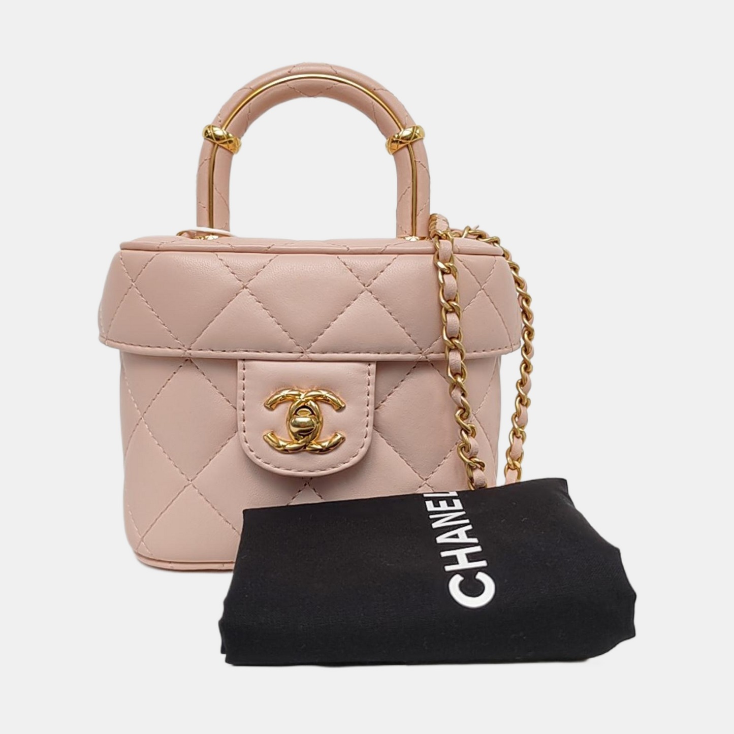CHANEL 23S Small Size Light Pink Lamb Leather Quilted Shoulder Bag Crossbody Bag Handbag Gold Hardware-(SKU)-967618113