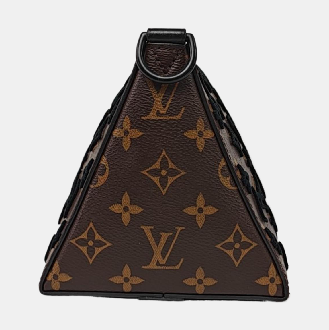 LOUIS VUITTON TRIANGLE Brown Coated Canvas Monogram Embroidered Messenger Bag Crossbody Handbag Shoulder Bag Black Hardware Detachable Strap-(SKU)-965410555