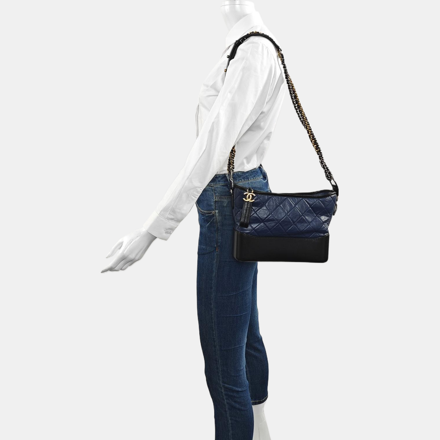 CHANEL GABRIELLE New Medium Blue Leather Quilted Woven Crossbody Shoulder Bag Handbag Clutch 29 Opening Golden Silver Ruthenium Hardware Removable Shoulder Strap-(SKU)-967744848