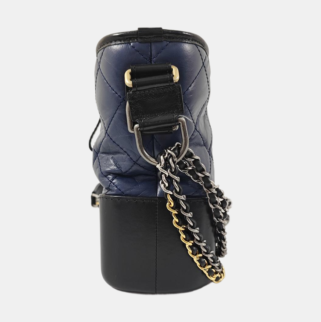 CHANEL GABRIELLE New Medium Blue Leather Quilted Woven Crossbody Shoulder Bag Handbag Clutch 29 Opening Golden Silver Ruthenium Hardware Removable Shoulder Strap-(SKU)-967744848