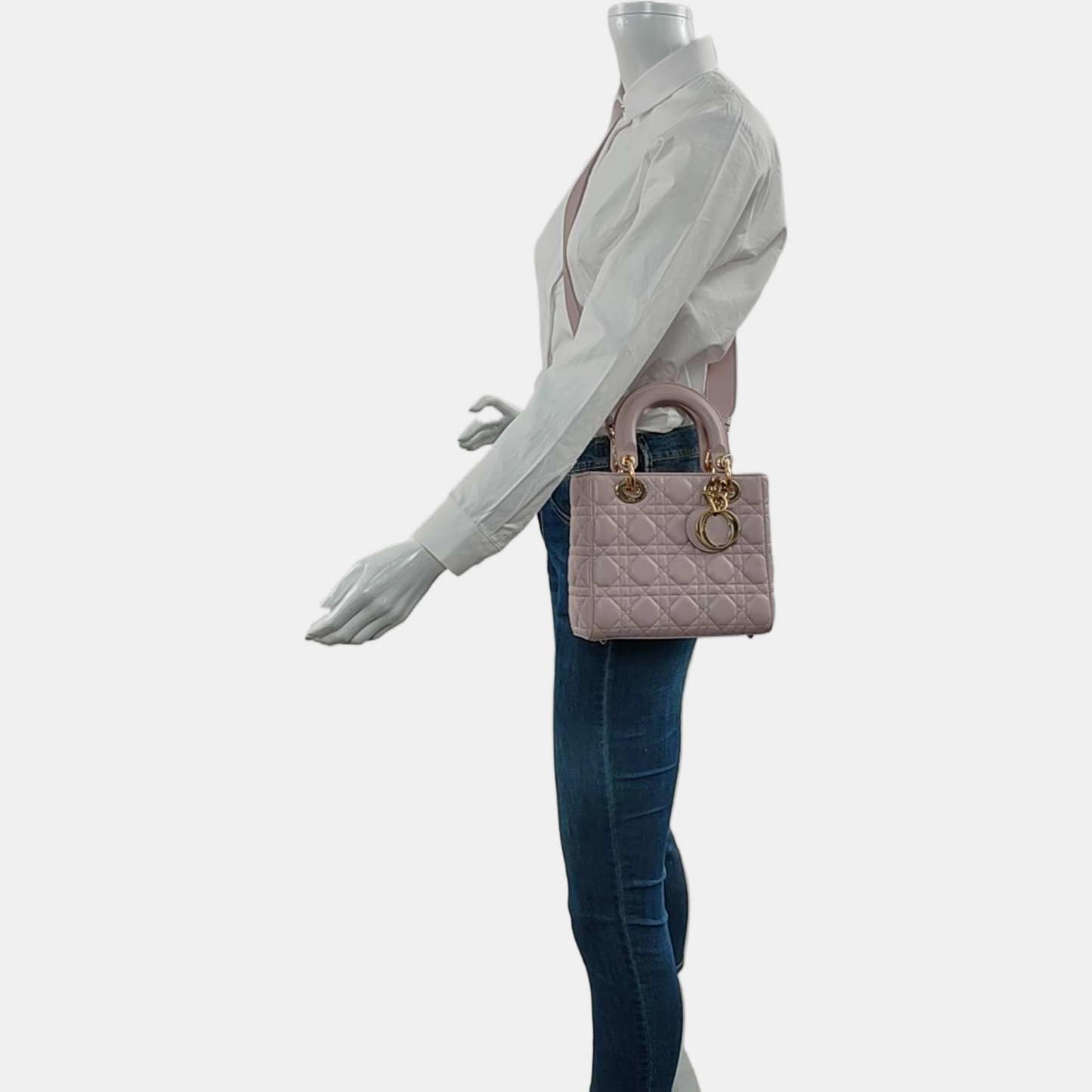 DIOR Lady Dior Small Pink Purple Lamb Skin Cannage 4-Compartment Shoulder Bag Crossbody Bag Gold Hardware Removable Strap-(SKU)-967754784