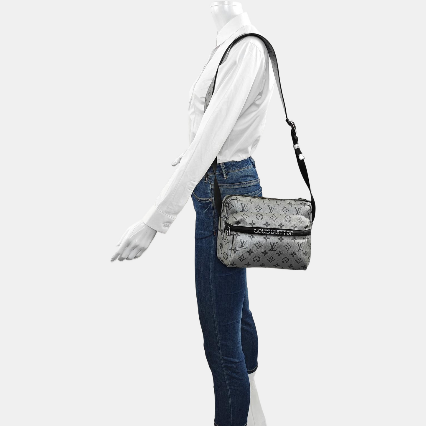 LOUIS VUITTON TRIO Grey Calfskin Monogram Crossbody Shoulder Bag Silver Hardware-(SKU)-967525800