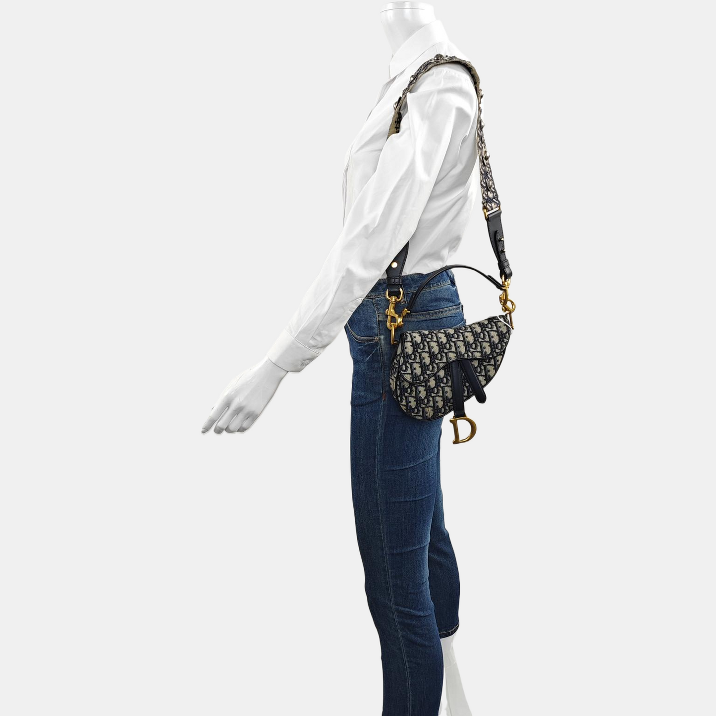 DIOR Saddle Mini Blue Canvas Monogram Saddle Bag Crossbody Shoulder Bag with Gold Hardware, Detachable Strap, Complete Accessories-(SKU)-967687563