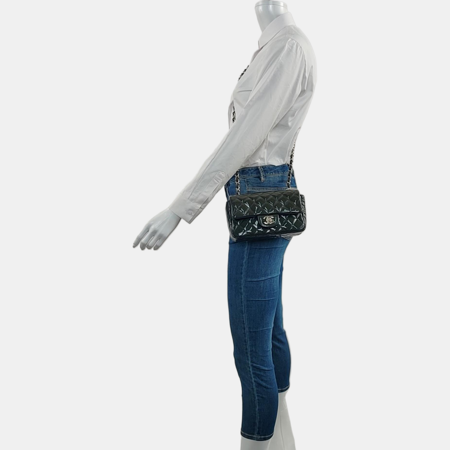 CHANEL CLASSIC FLAP Mini Deep Green Patent Leather Quilted Large Mini Shoulder Bag Silver Hardware 20 Clasp-(SKU)-968080127