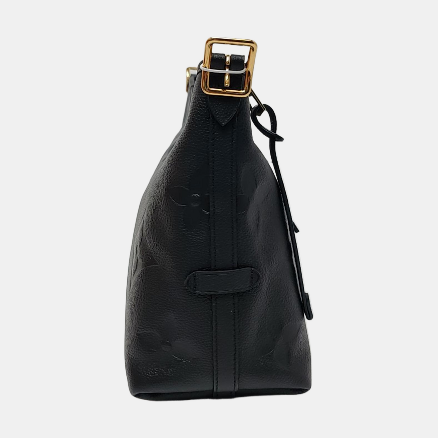 LOUIS VUITTON CARRYALL Small size black leather Monogram embossed black samurai crossbody bag, gold hardware, interior pocket, removable shoulder strap, complete accessories-(SKU)-967863888